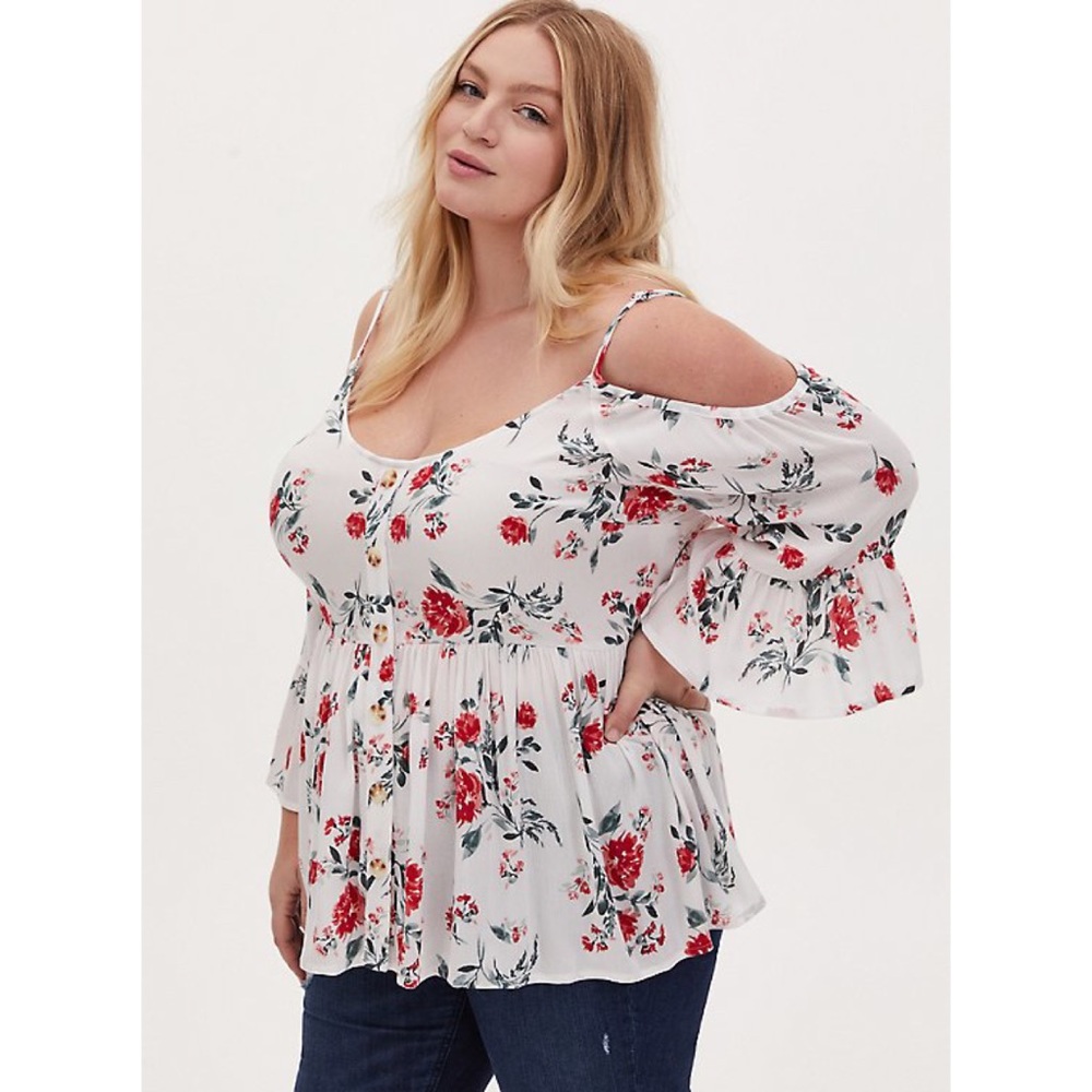 NWT Torrid Floral Over the Shoulder Blouse 3